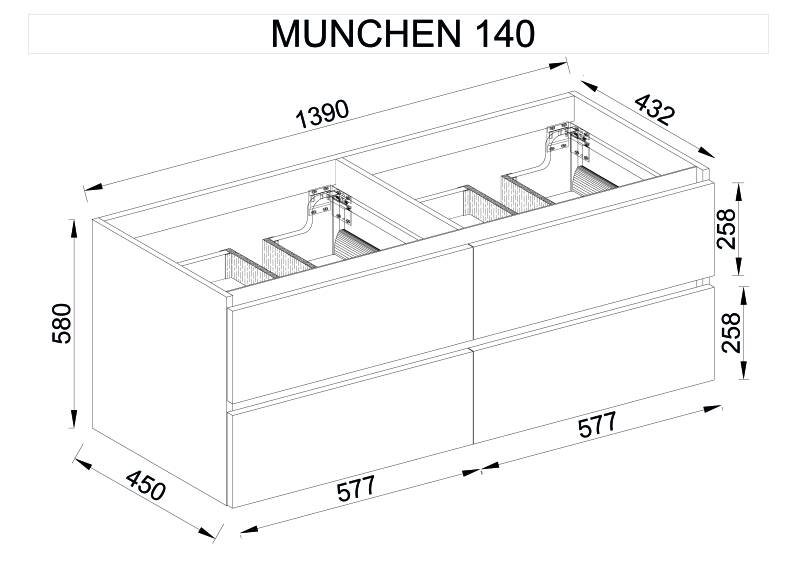 1226 Munchen Wastafelmeubel 140 Hoogglans Wit
