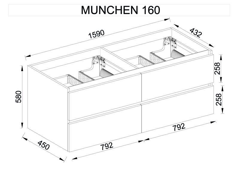 1232 Munchen Wastafelmeubel 160 Mat Zwart