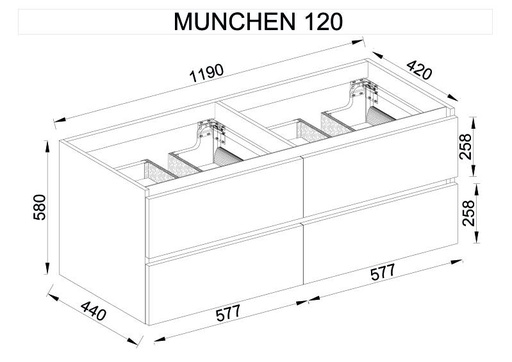 [BV-T-WM-MU-120-DO] 1223 Munchen Wastafelmeubel 120 Dorado